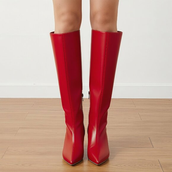 Lurnyet Women's Knee High Boots, Faux Leather Pointed Toe with 2 Inch Heel - Picture 8 of 10